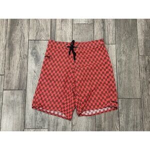 Patagonia Board Shorts Mens 30 Red Geometric Swim Trunks Quick Dry Drawstring